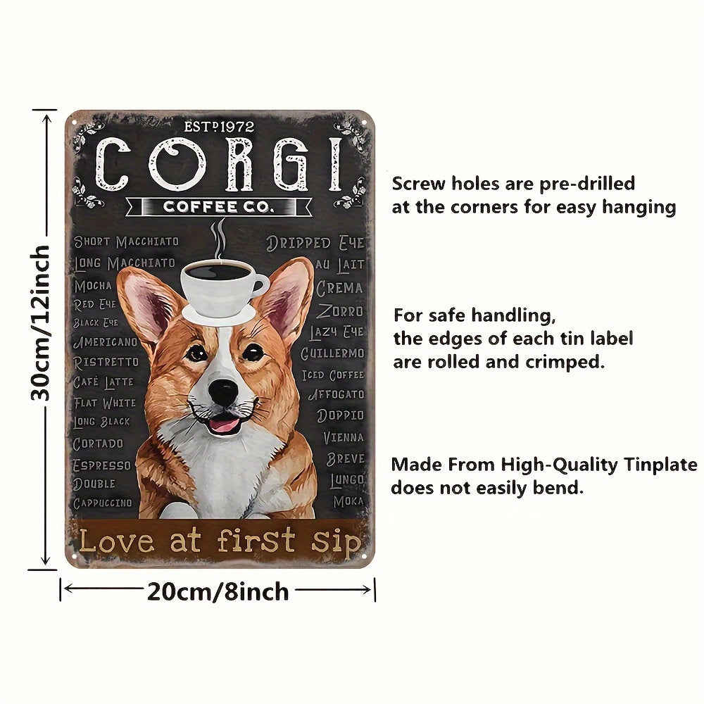 Tin Sign Corgi Dog Retro Decor Metal Sign, 8x12 Inch for Home Wall Decor