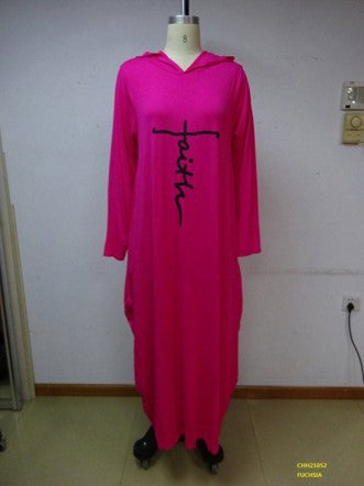 CHH-21052 - Long Sleeve Faith Knit Maxi Dress with Hoodie (6-PCS PRE-PACK, Assorted Colors)