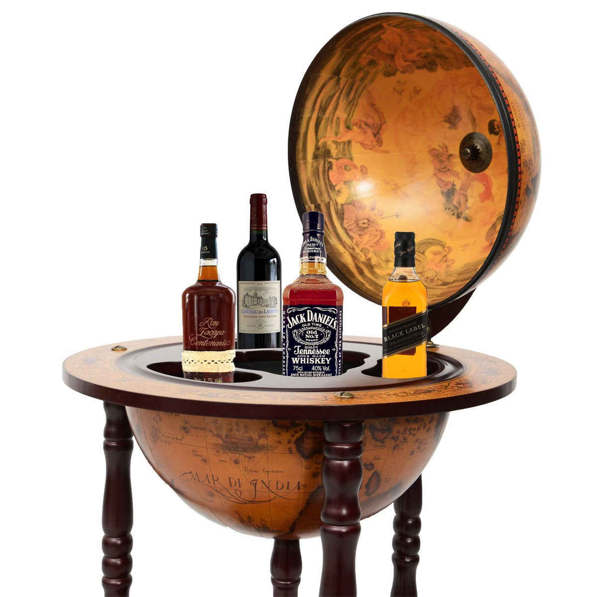 36 Wood Globe Wine Bar Stand 16th Century Italian Rack Liquor Bottle Shelf