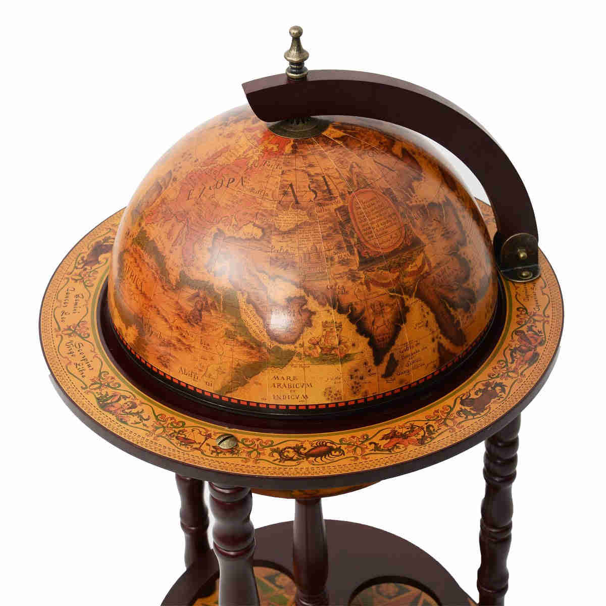 36 Wood Globe Wine Bar Stand 16th Century Italian Rack Liquor Bottle Shelf