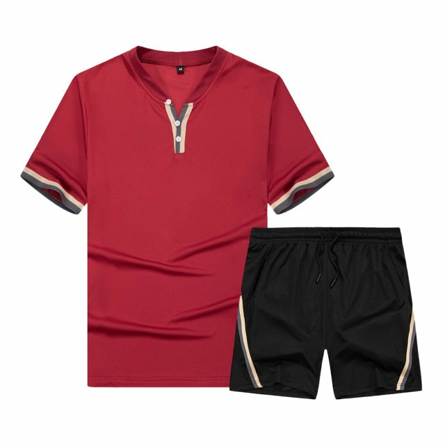Men's Casual Sportswear 2-Piece Set - Breathable Summer Short Sleeve Shirt & Shorts