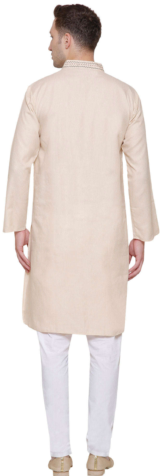 Cotton Embroidered Men's Kurta Pajama - Beige (India Clothing)