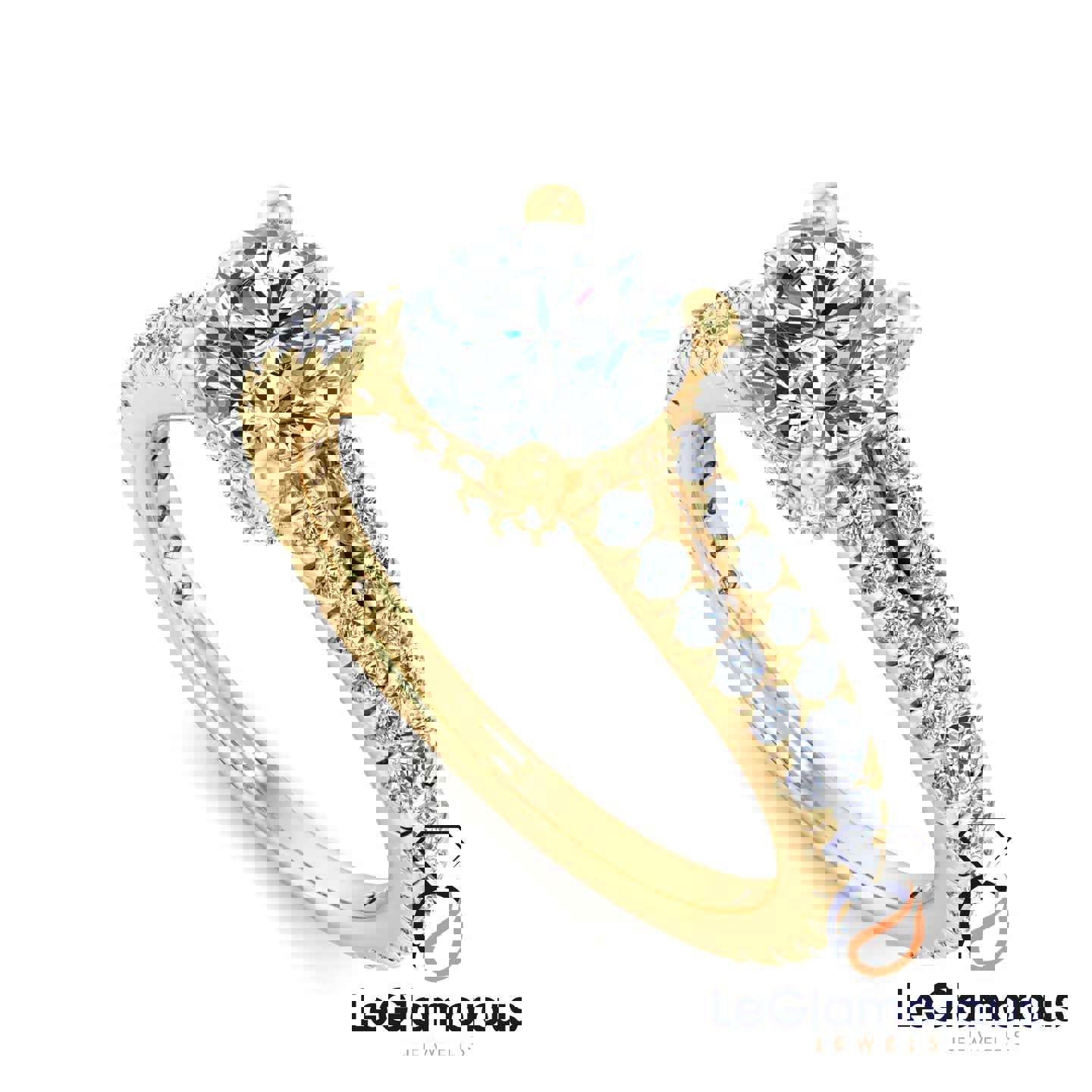 Round Cut Double Band Pave Style Engagement Ring with 2.00 Carat Lab Grown Diamond