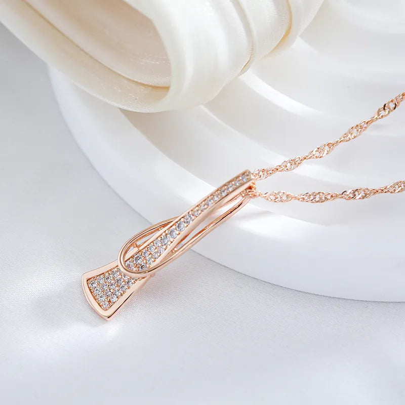 Triangle Pendant Women Necklace - Rose Gold Fashion Jewelry for Wedding & Party
