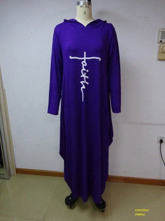 CHH-21052 - Long Sleeve Faith Knit Maxi Dress with Hoodie (6-PCS PRE-PACK, Assorted Colors)