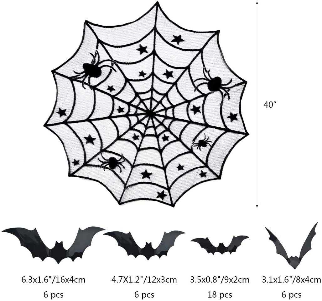 5-Pack Halloween Black Lace Round Spider Cobweb Table Cover Set