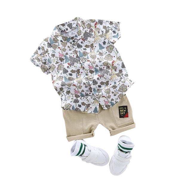 MOF Kids Boys Summer Floral Print Shirt and Shorts Set