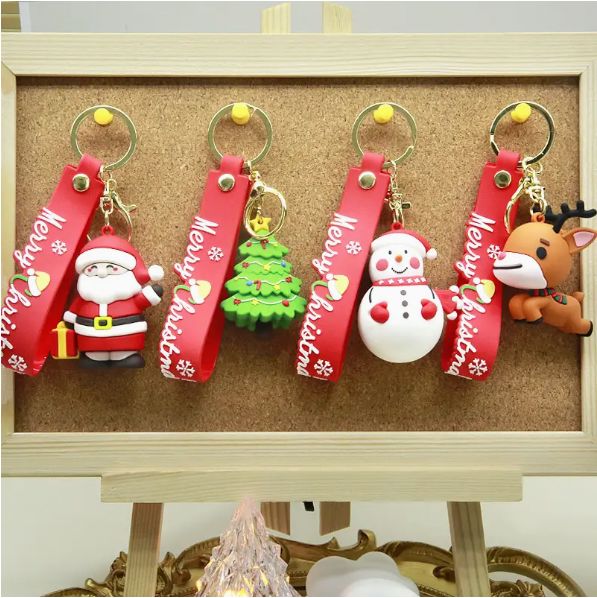 4pcs Christmas Keychain Gift Set - Santa Claus, Reindeer, Snowman Cute Bag Pendants