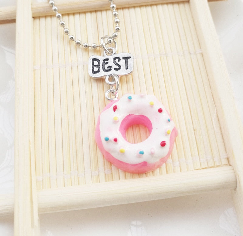 Pink Donuts BFF Friendship Necklace Set for Girls - 2PCS Bohemian Style Jewelry Gift