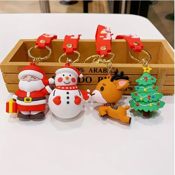 4pcs Christmas Keychain Gift Set - Santa Claus, Reindeer, Snowman Cute Bag Pendants