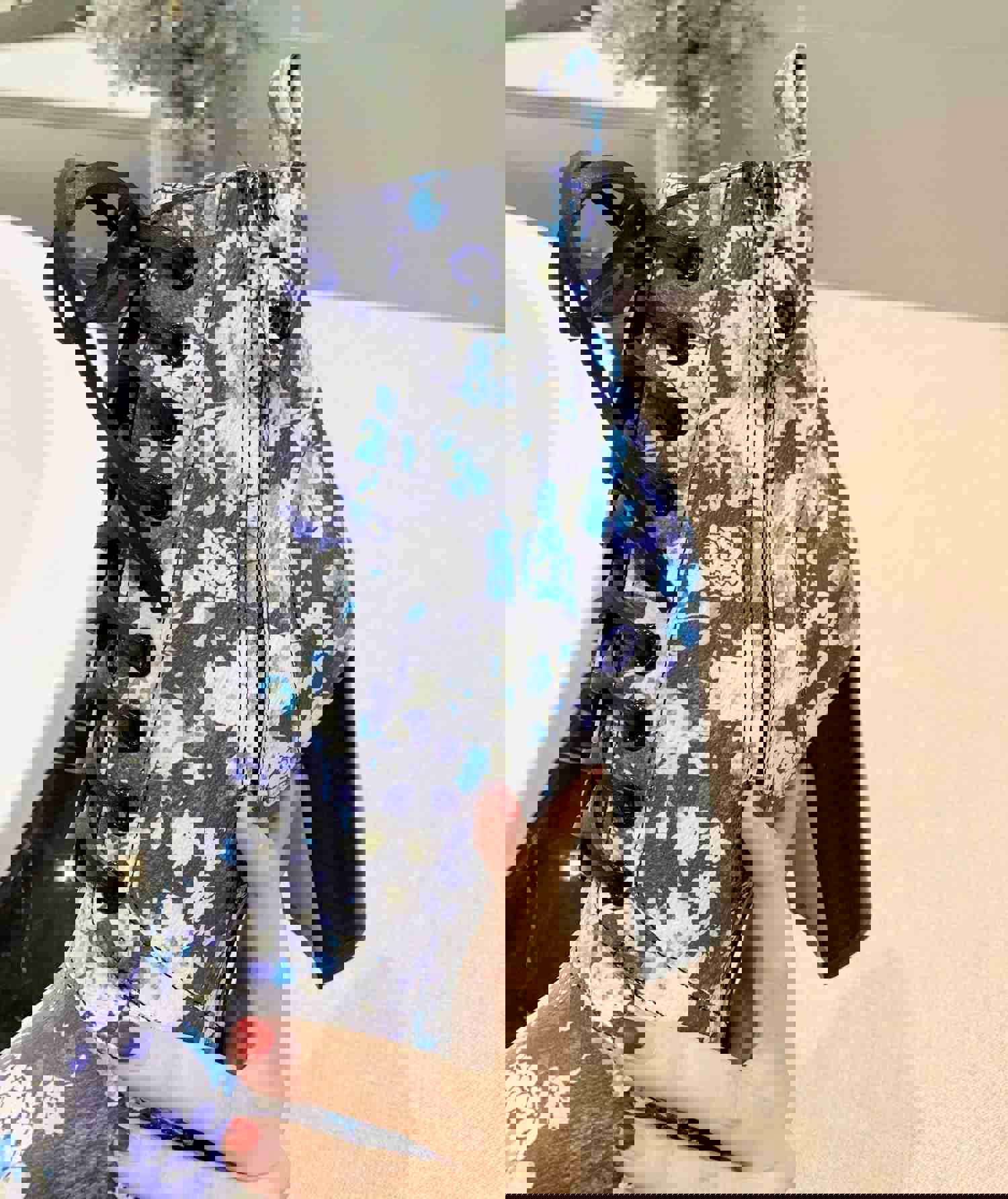 LU Boots with Blue and Pink Floral Design