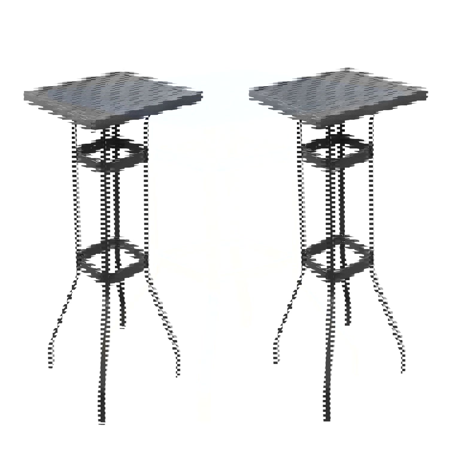 Patio Square Steel Bar Table Outdoor Counter Height Dining Table with Wood-like Grains Tabletop