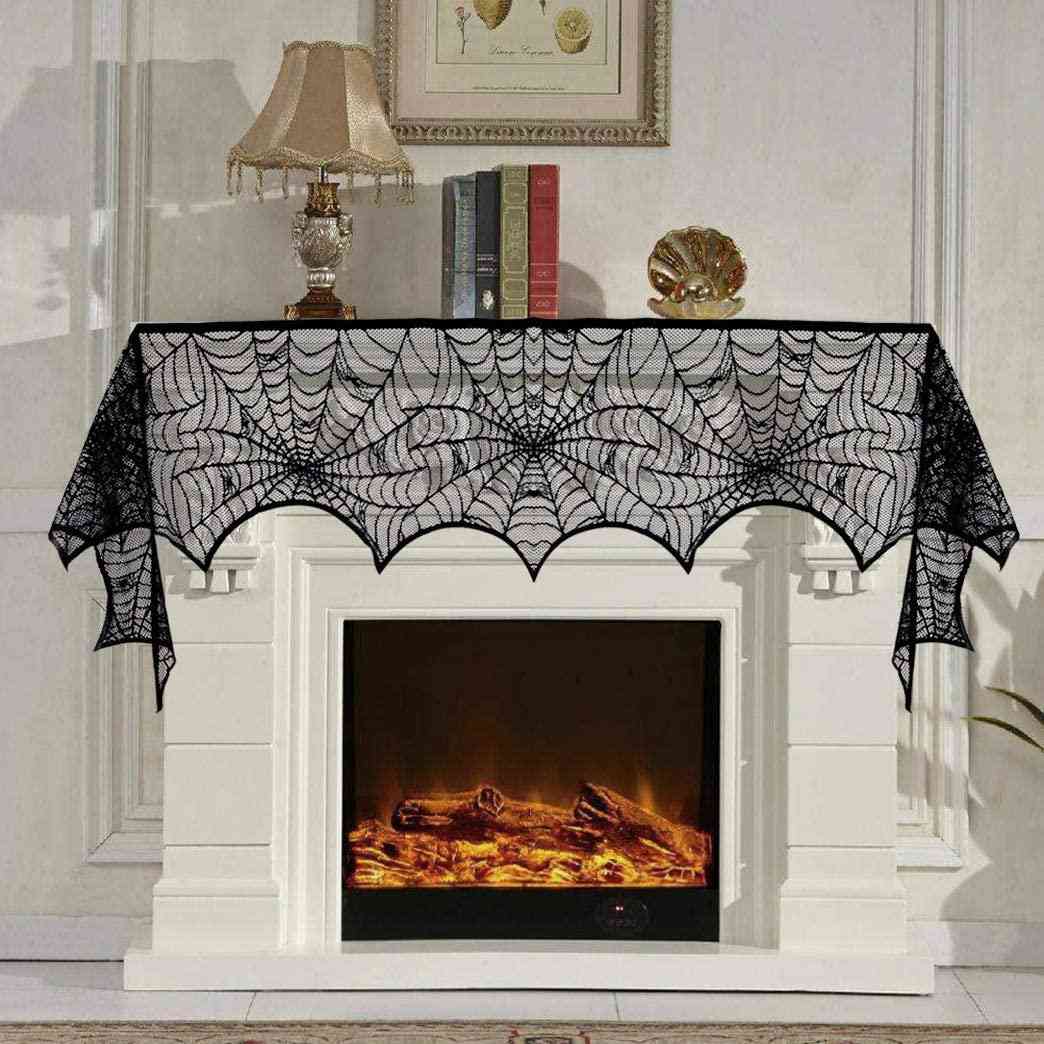 5-Pack Halloween Black Lace Round Spider Cobweb Table Cover Set