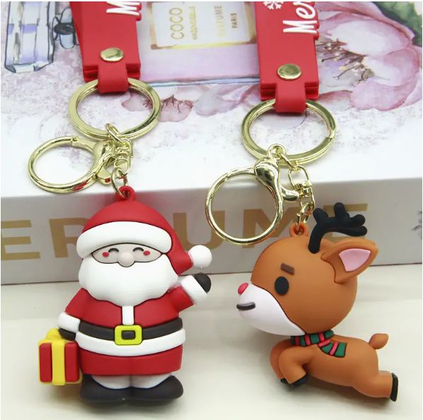 4pcs Christmas Keychain Gift Set - Santa Claus, Reindeer, Snowman Cute Bag Pendants