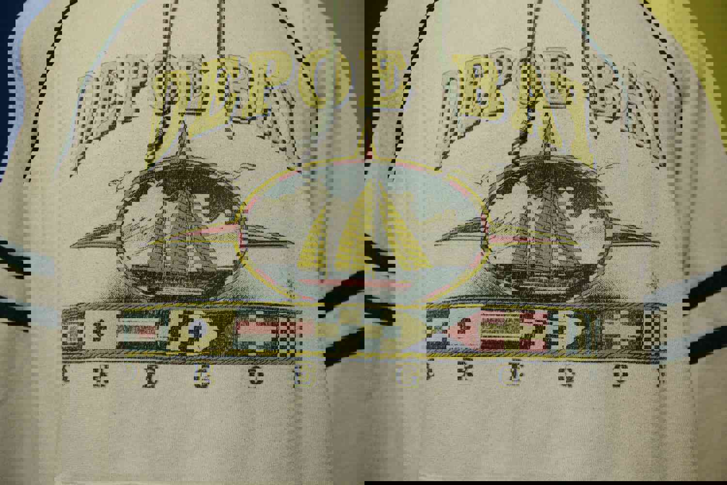 Depoe Bay Oregon Striped Vintage Hoodie Sweatshirt USA Made 80s Tourist Pullover