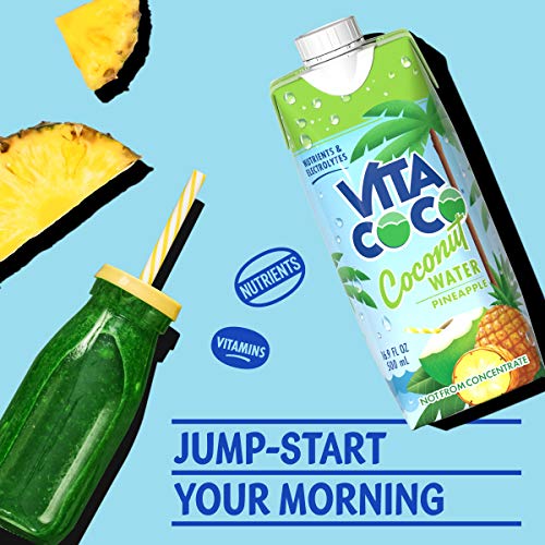 Vita Coco Coconut Water Naturally Hydrating Electrolyte Drink - Pineapple Flavor, Pack of 12 (16.9 Fl Oz Each)