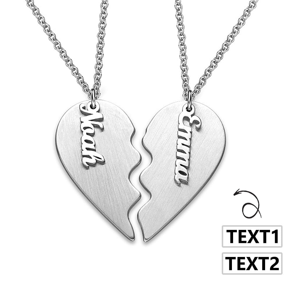 Custom Text Heart Shaped Couple Necklace - Personalized Silver Name Necklace for Mother's Day Gift