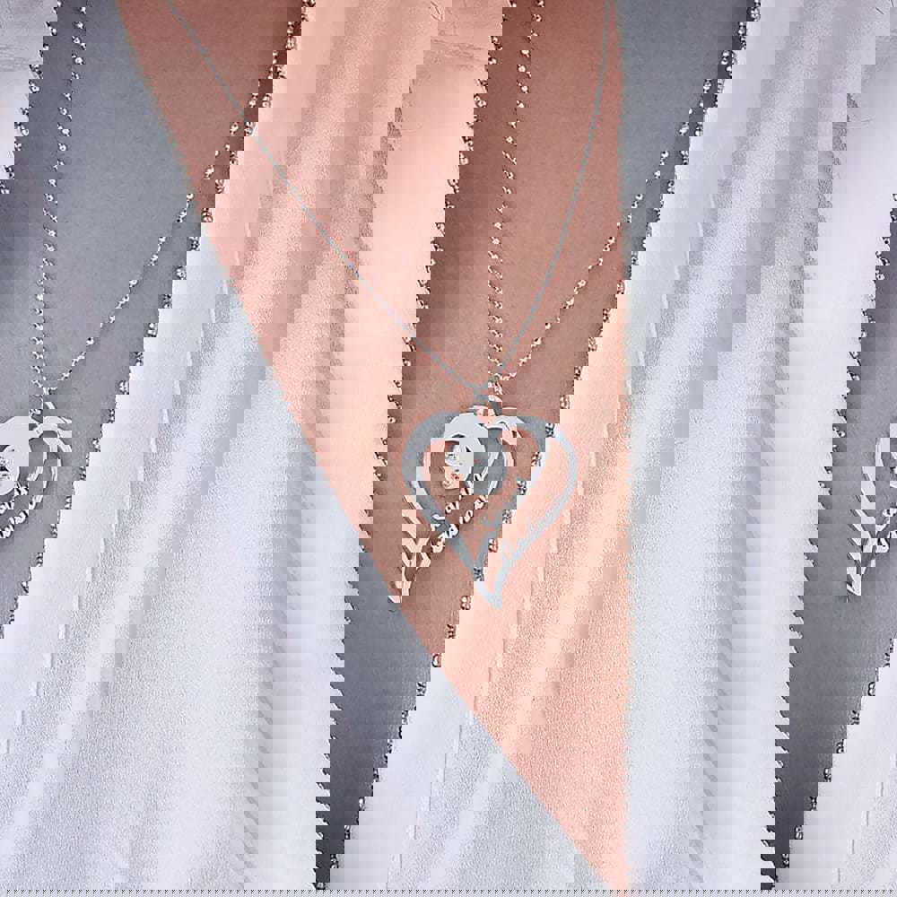 Custom Text Double Heart Necklace - Personalized Silver Name Necklace for Mother's Day Gift