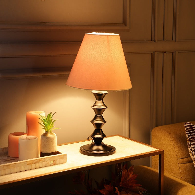 BTR CRAFTS Modern Metal Table Lamp With Conical Cotton Shade