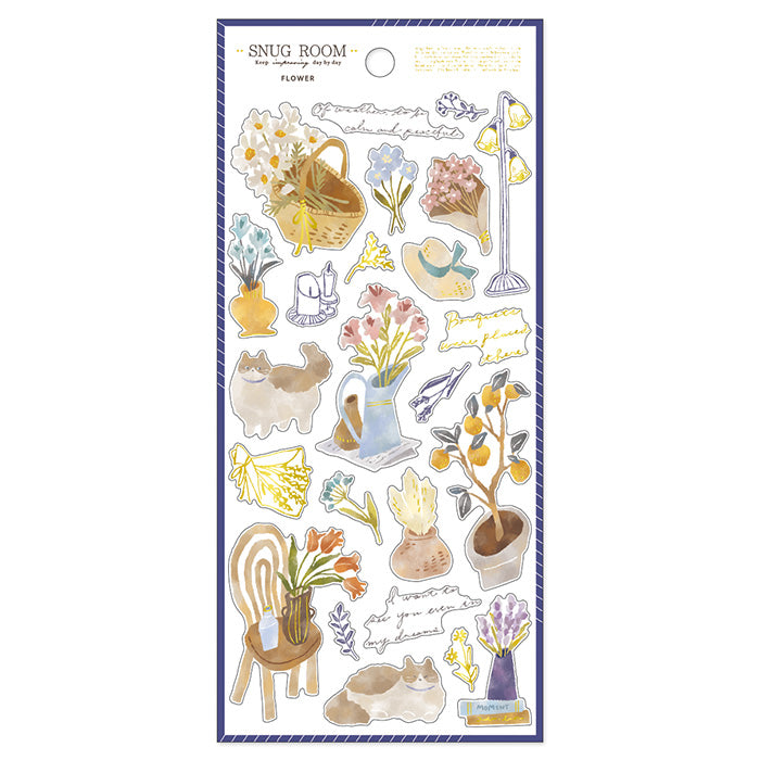 Flower Snug Room Sticker - Washi Paper with Gold Foil