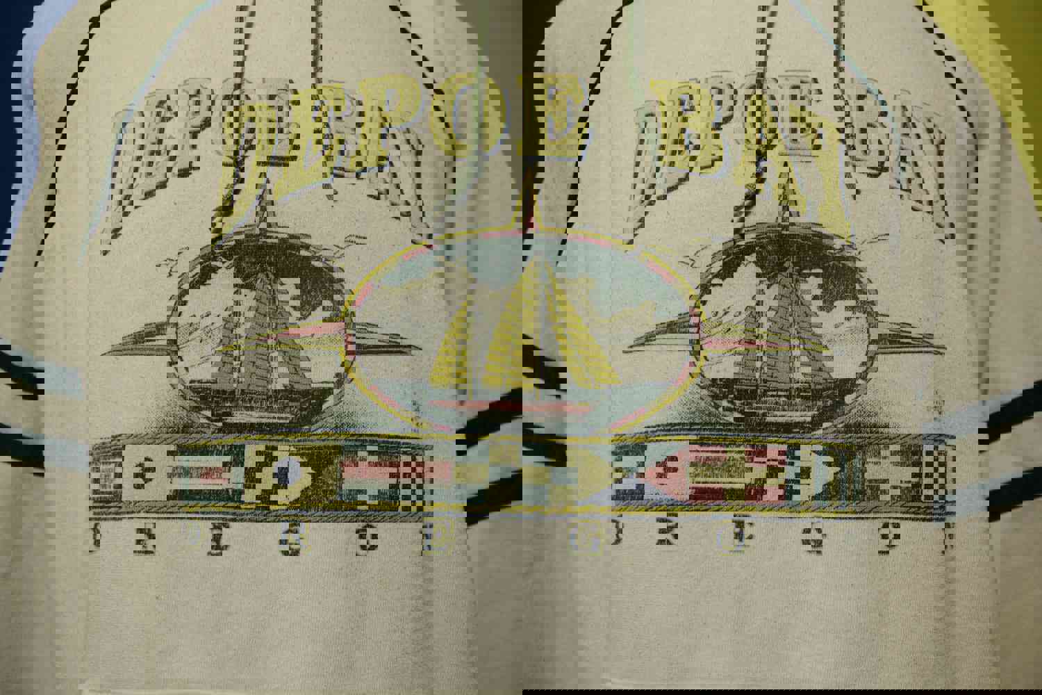 Depoe Bay Oregon Striped Vintage Hoodie Sweatshirt USA Made 80s Tourist Pullover