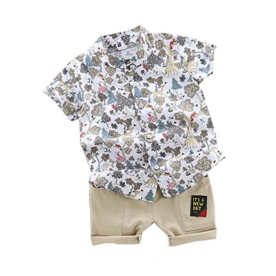 MOF Kids Boys Summer Floral Print Shirt and Shorts Set