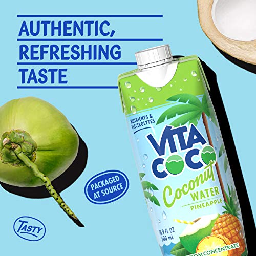 Vita Coco Coconut Water Naturally Hydrating Electrolyte Drink - Pineapple Flavor, Pack of 12 (16.9 Fl Oz Each)