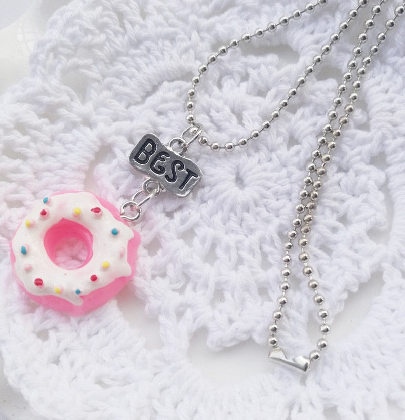 Pink Donuts BFF Friendship Necklace Set for Girls - 2PCS Bohemian Style Jewelry Gift