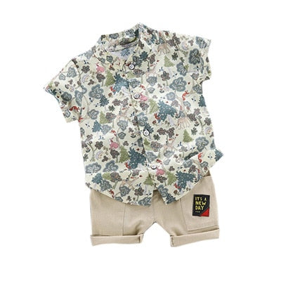 MOF Kids Boys Summer Floral Print Shirt and Shorts Set