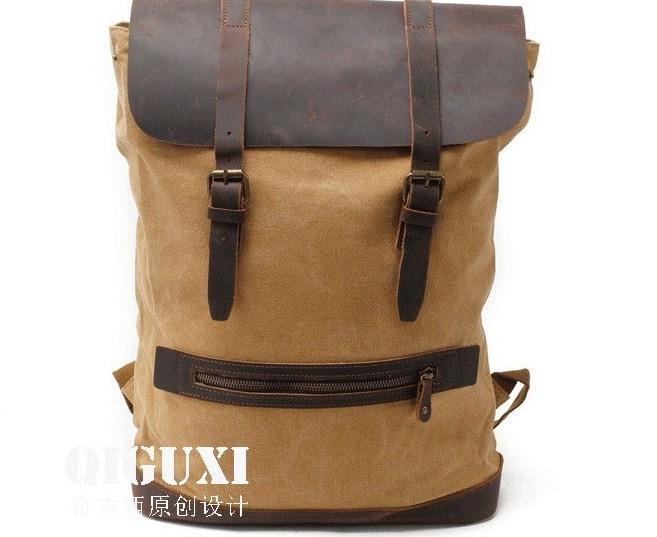 Cool Canvas Leather Mens School Backpack Laptop Backpack Canvas Travel Backpack Canvas for Men