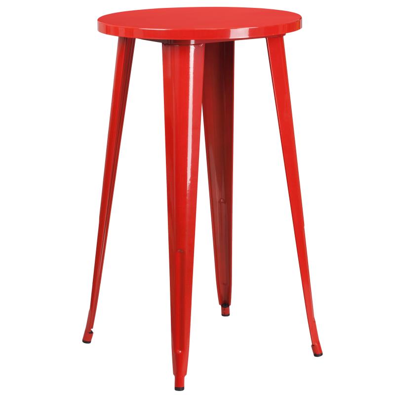 Flash Furniture Ormsby Commercial Grade 24 Round Red Metal Indoor-Outdoor Bar Table Set with 4 Square Seat Backless Stools