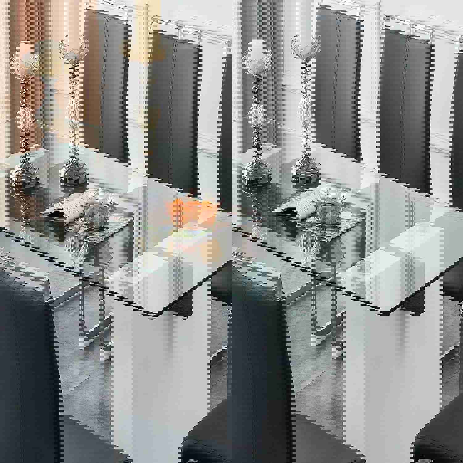 Large Modern Simple Rectangular Glass Dining Table for 6-8 People