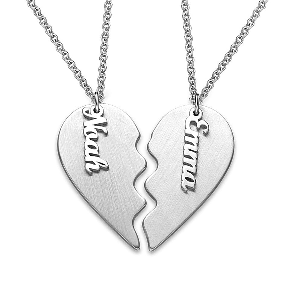 Custom Text Heart Shaped Couple Necklace - Personalized Silver Name Necklace for Mother's Day Gift