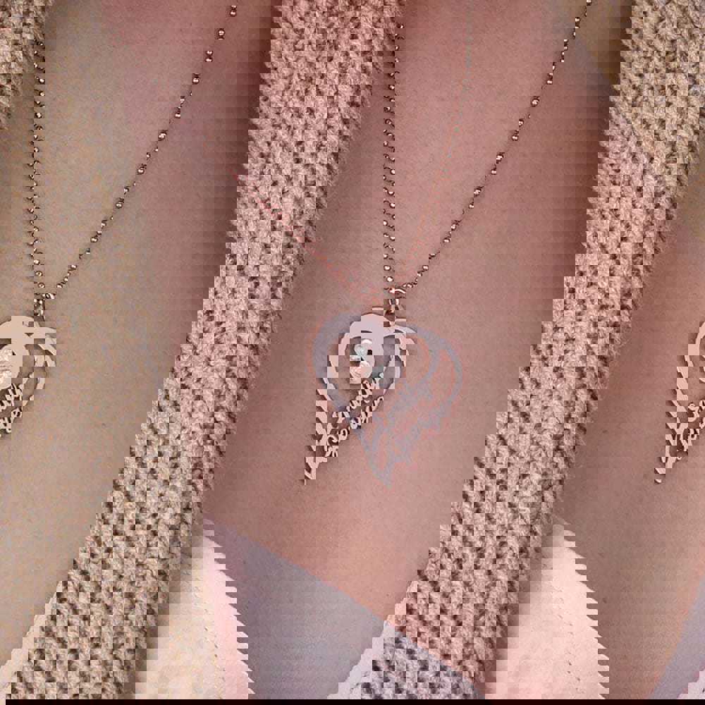 Custom Text Double Heart Necklace - Personalized Silver Name Necklace for Mother's Day Gift