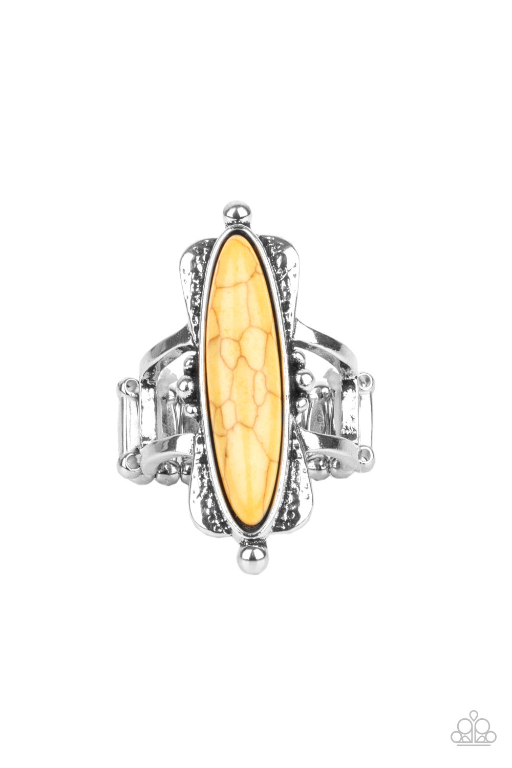 Cottage Craft - Yellow Stretchable Ring with Silver Frame