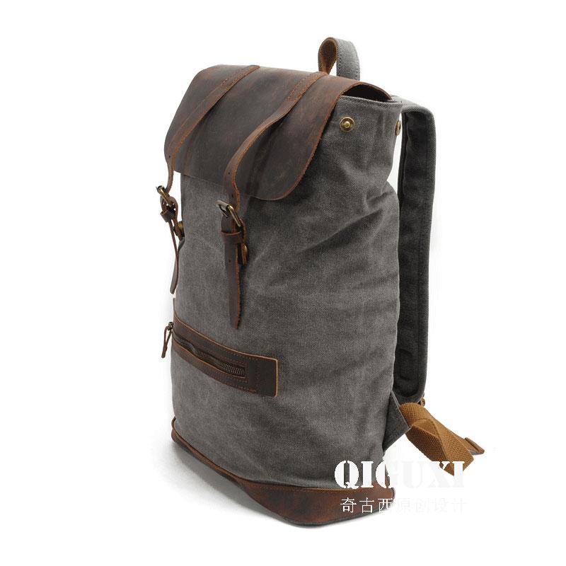 Cool Canvas Leather Mens School Backpack Laptop Backpack Canvas Travel Backpack Canvas for Men