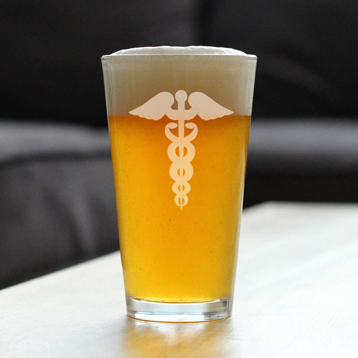 Caduceus Medical Symbol - 16 oz Pint Glass for Beer, Essential for Healthcare Workers