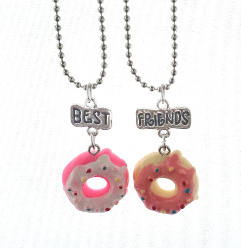 Pink Donuts BFF Friendship Necklace Set for Girls - 2PCS Bohemian Style Jewelry Gift