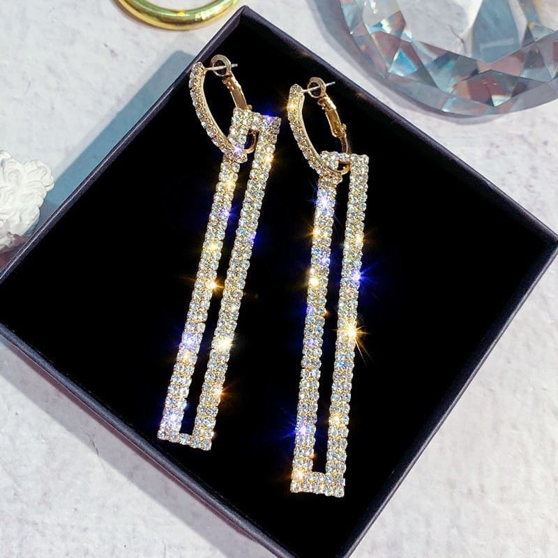 Ladies Hoop Dangle Crystal Earrings - Elegant Wedding & Prom Jewelry