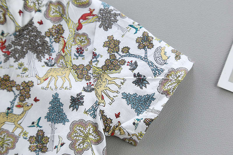 MOF Kids Boys Summer Floral Print Shirt and Shorts Set