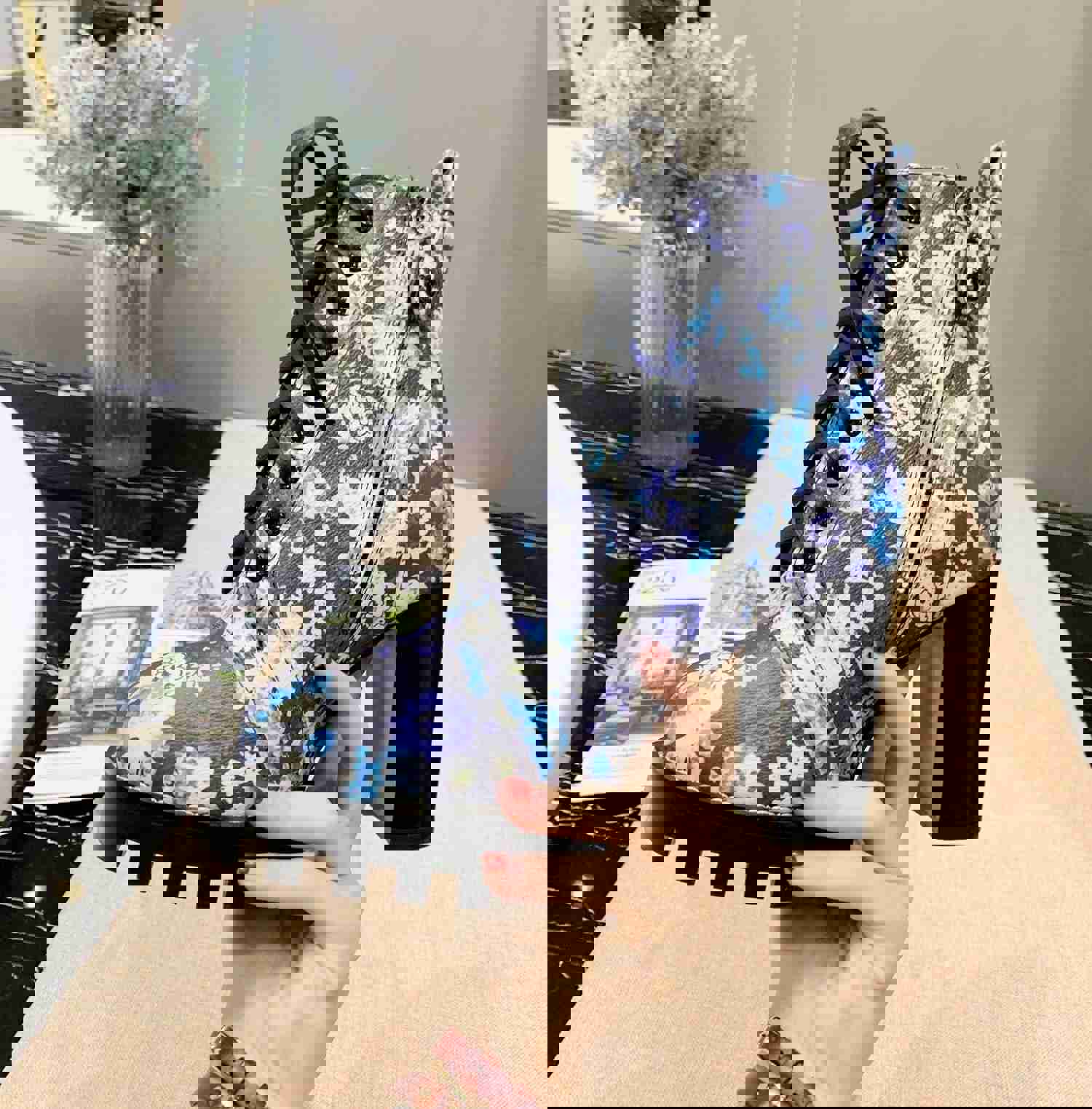 LU Boots with Blue and Pink Floral Design