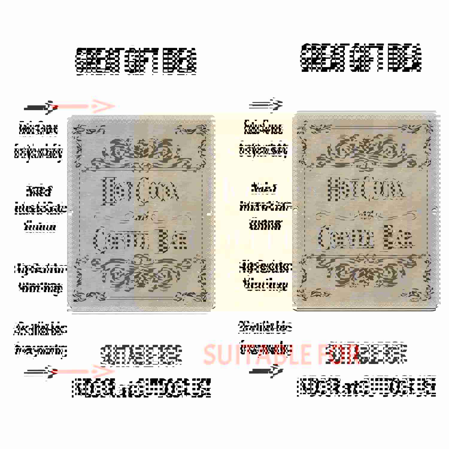 Rustic Metal Hot Cocoa Coffee Bar Sign - Handmade Kitchen Decor