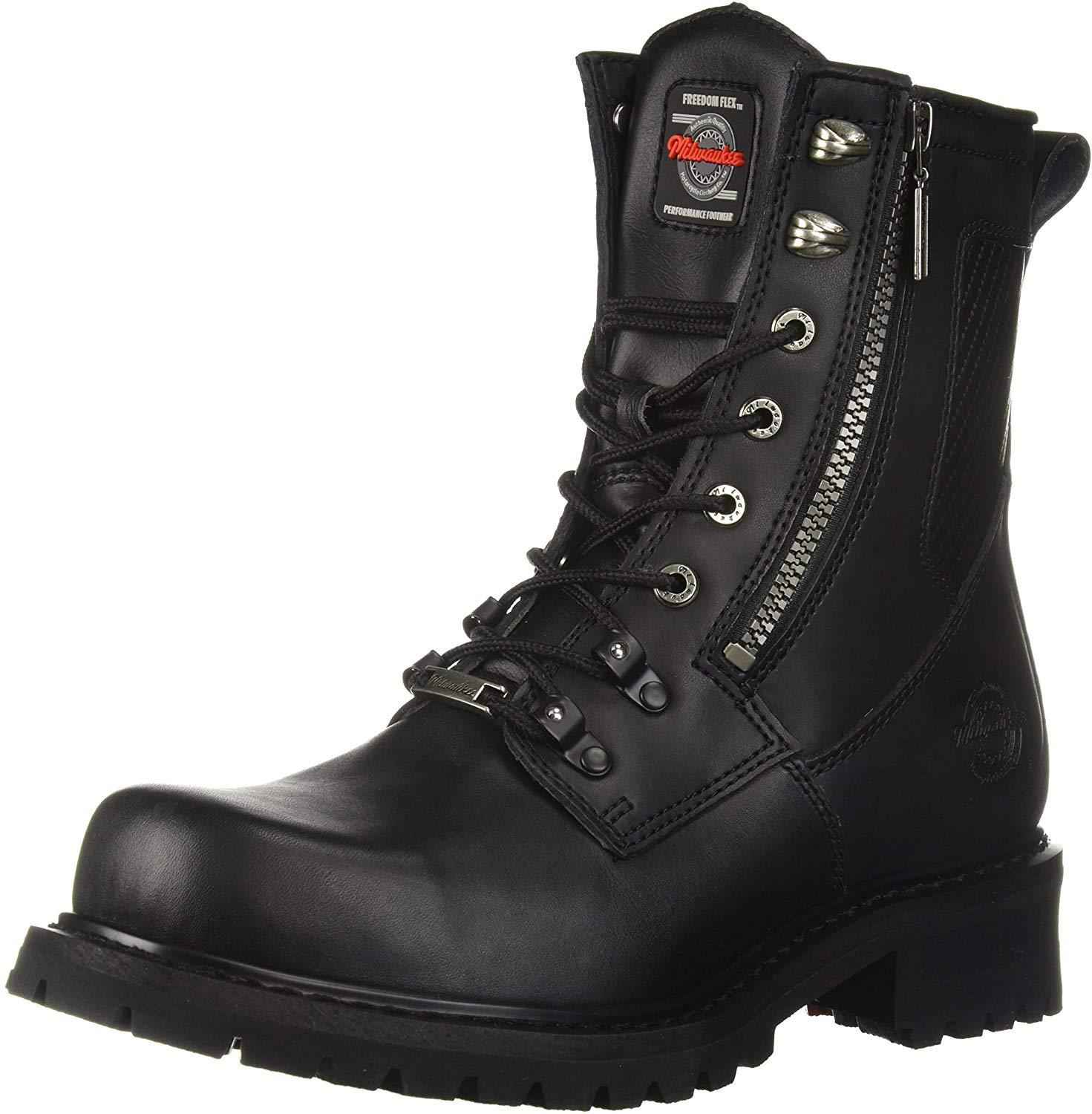 Milwaukee Motorcycle Clothing Company Trooper Leather Mens Motorcycle Boots - Black, Size 10D