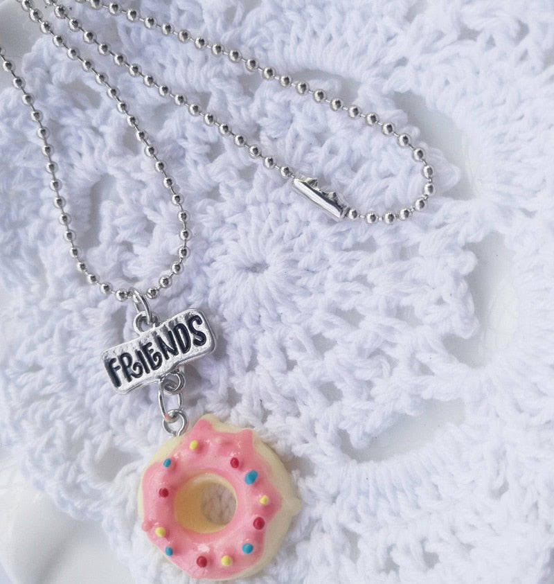 Pink Donuts BFF Friendship Necklace Set for Girls - 2PCS Bohemian Style Jewelry Gift