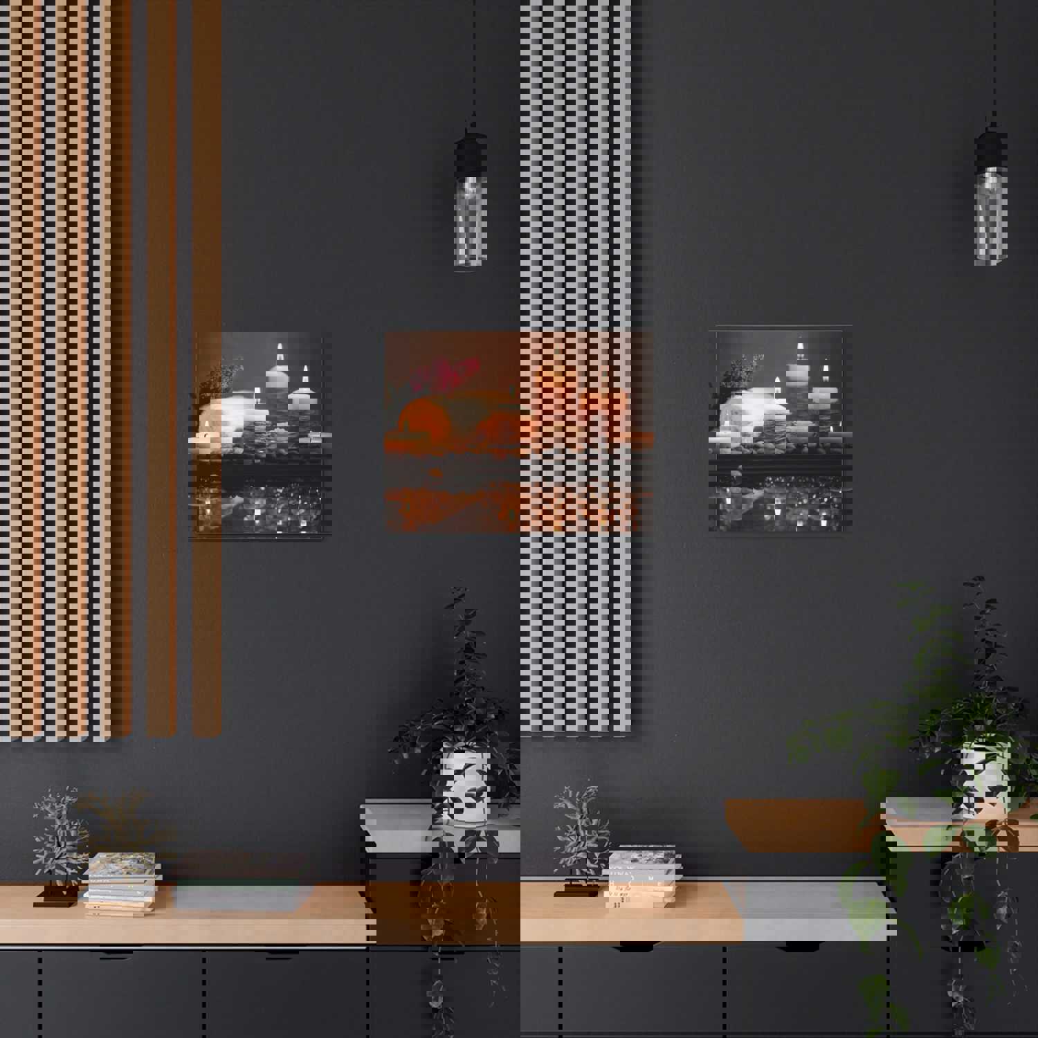 Pebbles and Aromatic Candles Forest Floral Nature Photography Canvas Wall Art