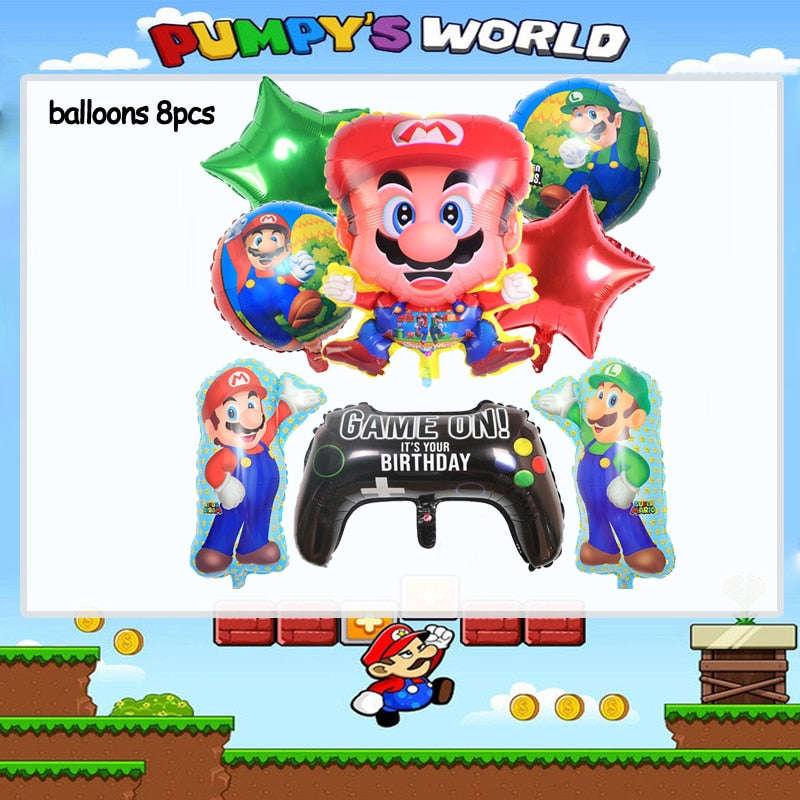 Super Mario Bros Party Decorations Set - Stickers, Flags, Bags, Cake Toppers & More
