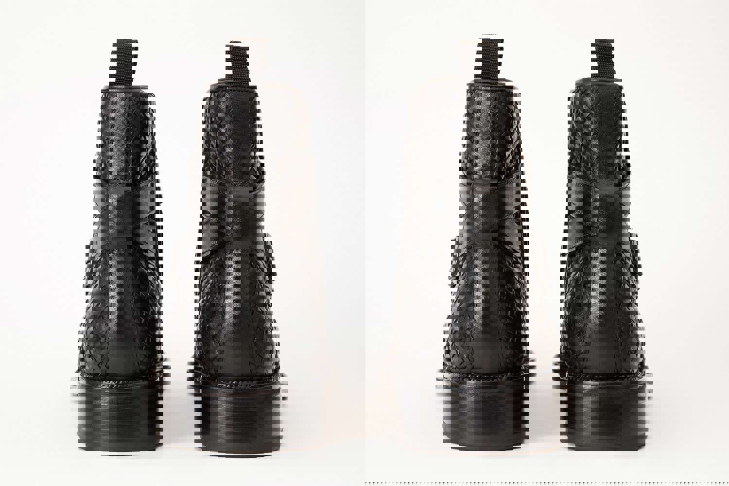 Morral Black Handwoven Leather Cross Strap Buckle Zip-Up Men Boot