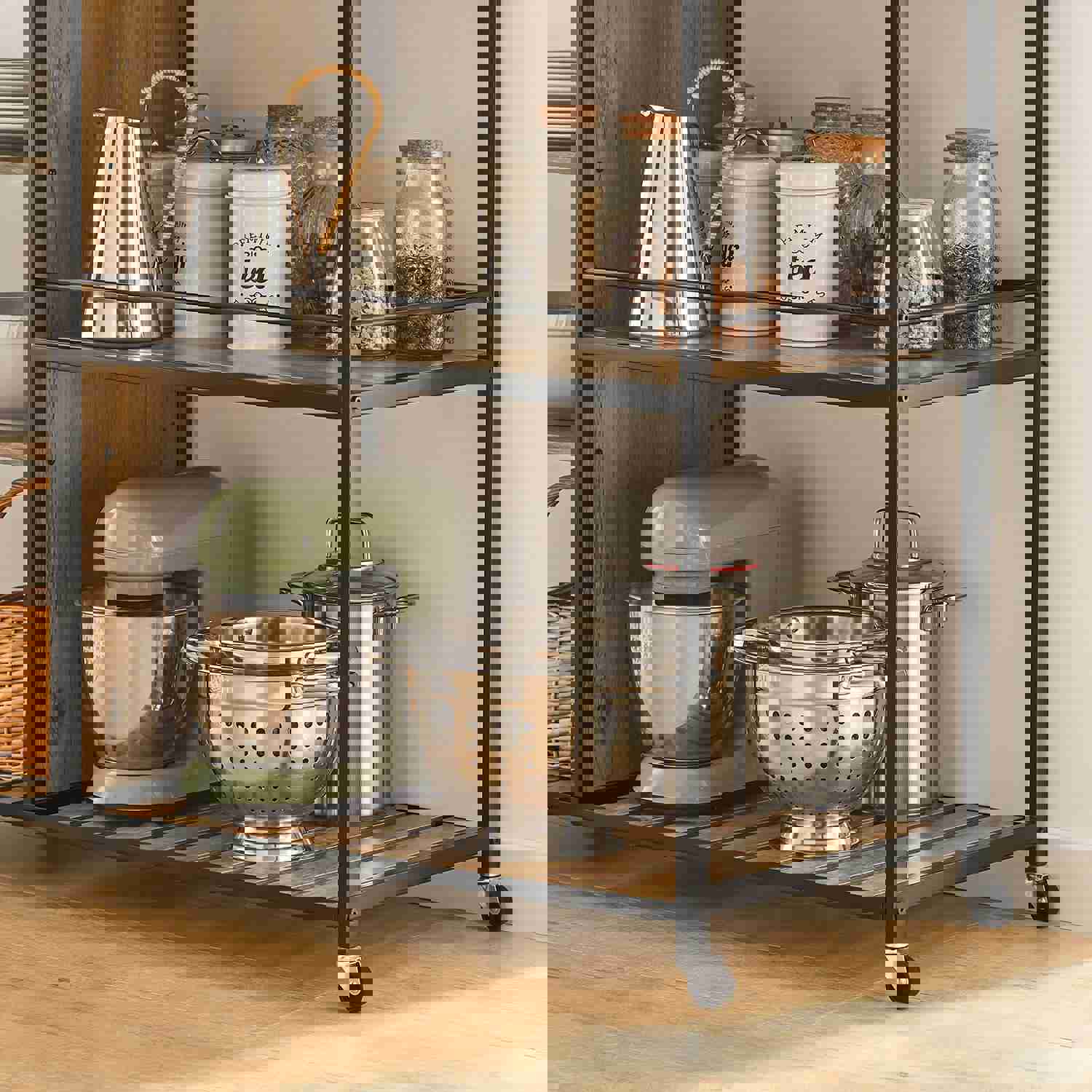 Industrial Vintage Style Kitchen Trolley with 5 Shelves and Swivel Castors