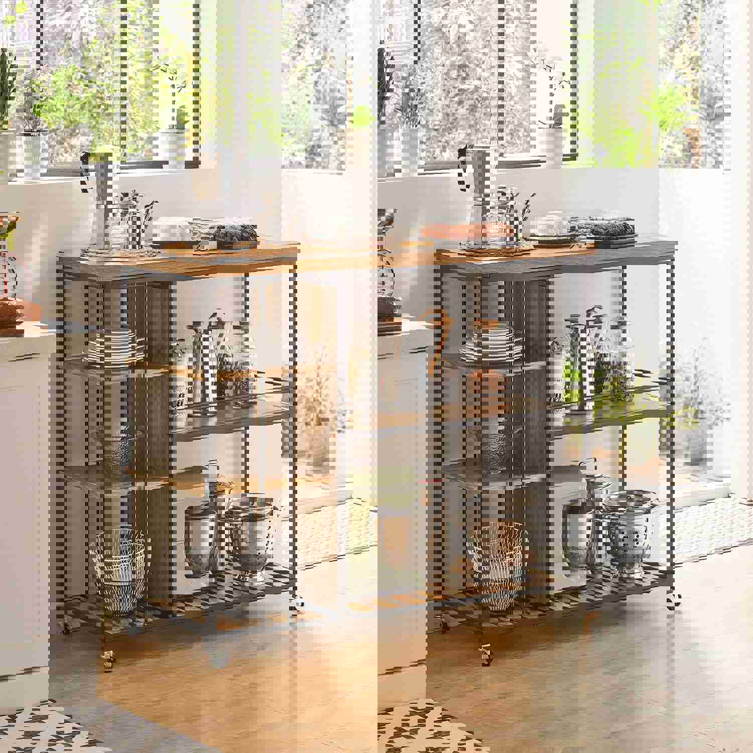 Industrial Vintage Style Kitchen Trolley with 5 Shelves and Swivel Castors