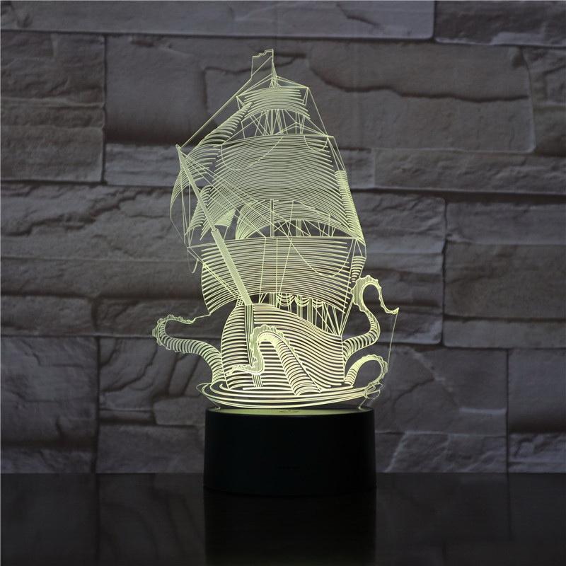 Fancy Sailboat Pirates of The Caribbean 3D Illusion LED Night Light